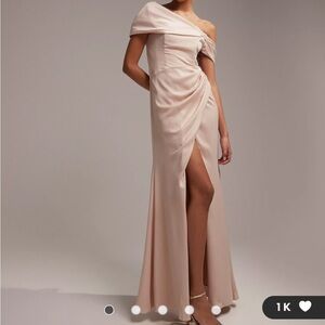 ASOS DESIGN satin bardot drape wrap maxi dress in blush. Size 14. NWT.